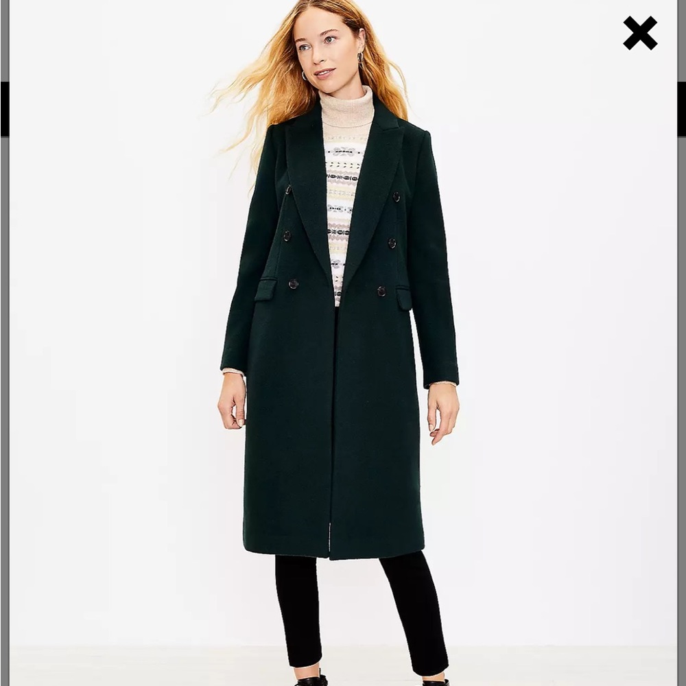 NWT Loft Double Breasted Coat - Emerald Forest